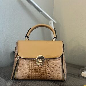 Chic Tan Crocodile-Embossed Satchel